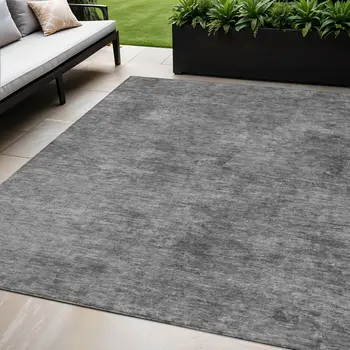 5' X 8' Gray And Smoky Black Abstract Washable Indoor Outdoor Area Rug