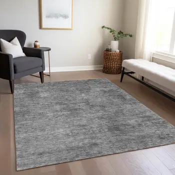 5' X 8' Gray And Smoky Black Abstract Washable Indoor Outdoor Area Rug