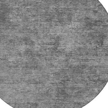 8' Gray And Smoky Black Round Abstract Washable Indoor Outdoor Area Rug