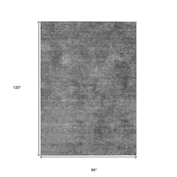8' X 10' Gray And Smoky Black Abstract Washable Indoor Outdoor Area Rug