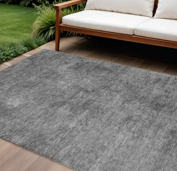 9' X 12' Gray And Smoky Black Abstract Washable Indoor Outdoor Area Rug