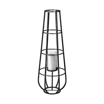 40" Black Distressed Geometric Metal Lantern Candle Holder