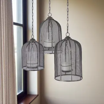 Set of Three Black Distressed Geometric Metal Lantern Candle Holders