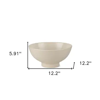 12" Cream Ceramic Round Pedestal Centerpiece Bowl