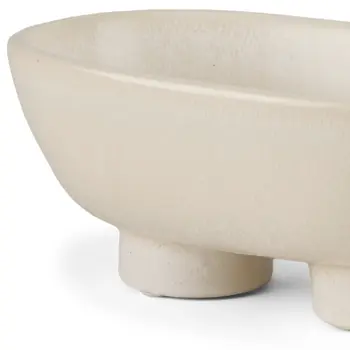 8" Cream Ceramic Oval Pedestal Centerpiece Bowl