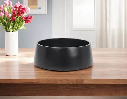 14" Black Wood Round Centerpiece Bowl
