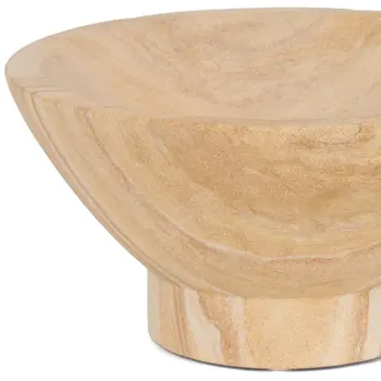 8" Beige Sandstone Round Pedestal Centerpiece Bowl