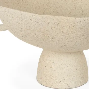 11" Beige Cast Aluminum Round Pedestal Centerpiece Bowl With Handles