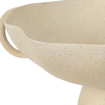 16" Beige Cast Aluminum Round Pedestal Centerpiece Bowl With Handles