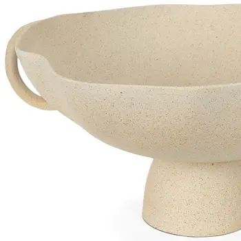 16" Beige Cast Aluminum Round Pedestal Centerpiece Bowl With Handles