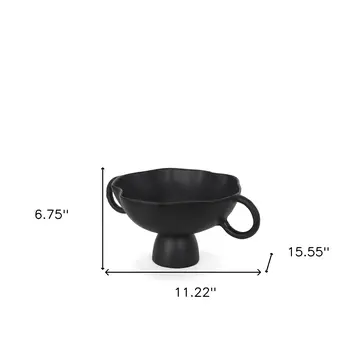 11" Black Metal Round Pedestal Centerpiece Bowl
