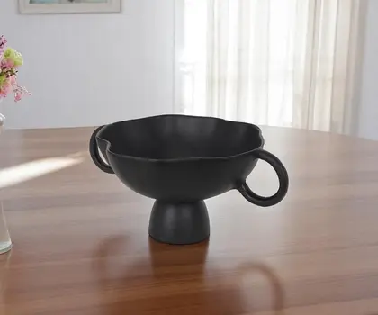 11" Black Metal Round Pedestal Centerpiece Bowl