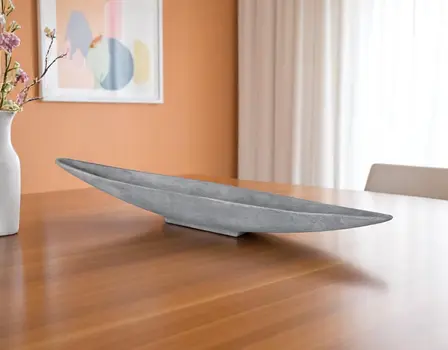 39" Gray Cast Aluminum Oval Long Boat Centerpiece Bowl