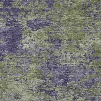 3' X 5' Olive Green And Dark Purple Abstract Washable Indoor Outdoor Area Rug