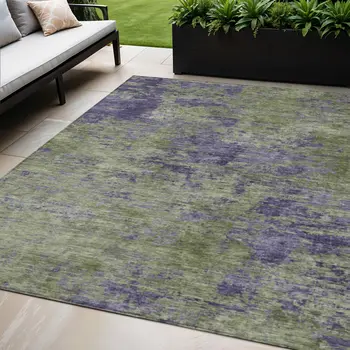 5' X 8' Olive Green And Dark Purple Abstract Washable Indoor Outdoor Area Rug