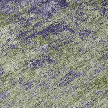 8' Olive Green And Dark Purple Round Abstract Washable Indoor Outdoor Area Rug