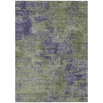 8' X 10' Olive Green And Dark Purple Abstract Washable Indoor Outdoor Area Rug