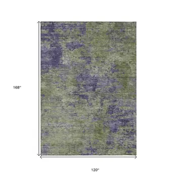 10' X 14' Olive Green And Dark Purple Abstract Washable Indoor Outdoor Area Rug