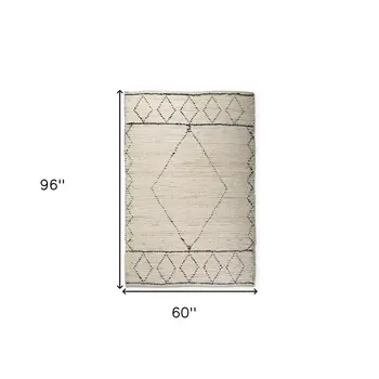5' X 8' Ivory and Gray Diamond Hand Woven Area Rug