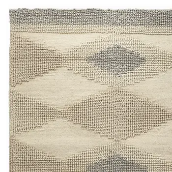 5' X 8' Beige Brown Gray And Ivory Wool Geometric Hand Woven Area Rug