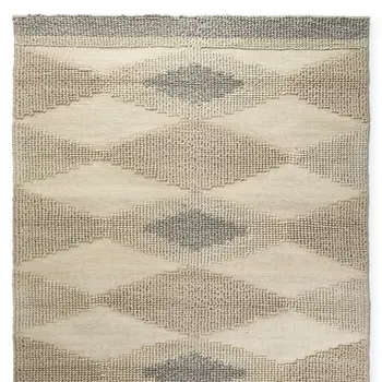 8' X 10' Beige Brown Gray And Ivory Wool Geometric Hand Woven Area Rug