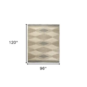 8' X 10' Beige Brown Gray And Ivory Wool Geometric Hand Woven Area Rug