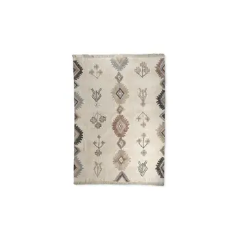 5' X 8' Beige And Brown Tribal Hand Woven Area Rug With Fringe