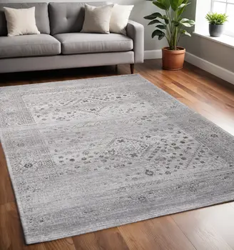 5' X 8' Black And Gray Medallion Hand Woven Distressed Area Rug