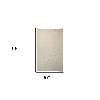 5' X 8' Cream Berber Hand Woven Area Rug