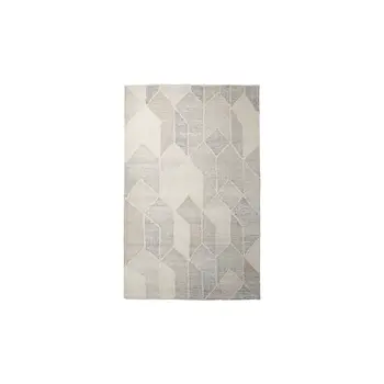 5' X 8' Beige Gray And Ivory Wool Geometric Hand Woven Area Rug