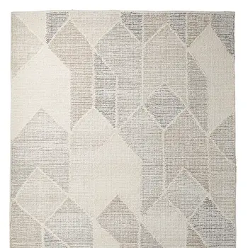 5' X 8' Beige Gray And Ivory Wool Geometric Hand Woven Area Rug