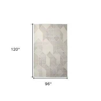 8' X 10' Beige Gray And Ivory Wool Geometric Hand Woven Area Rug