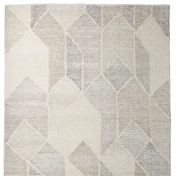 9' X 12' Beige Gray And Ivory Wool Geometric Hand Woven Area Rug