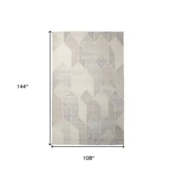 9' X 12' Beige Gray And Ivory Wool Geometric Hand Woven Area Rug