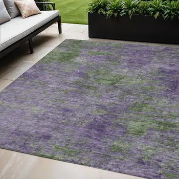 5' X 8' Purple And Green Abstract Washable Indoor Outdoor Area Rug