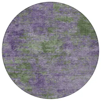 8' Purple And Green Round Abstract Washable Indoor Outdoor Area Rug