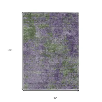 10' X 14' Purple And Green Abstract Washable Indoor Outdoor Area Rug
