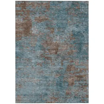 3' X 5' Teal Blue And Brown Abstract Washable Indoor Outdoor Area Rug