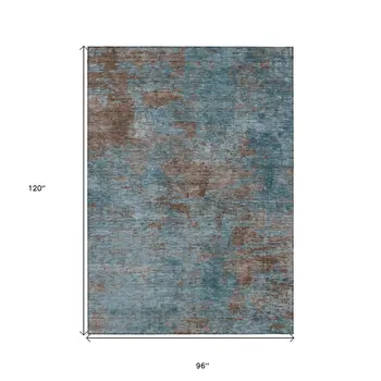 8' X 10' Teal Blue And Brown Abstract Washable Indoor Outdoor Area Rug