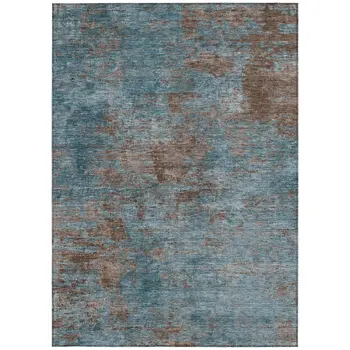 8' X 10' Teal Blue And Brown Abstract Washable Indoor Outdoor Area Rug