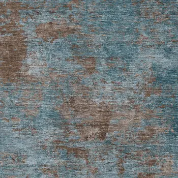 9' X 12' Teal Blue And Brown Abstract Washable Indoor Outdoor Area Rug