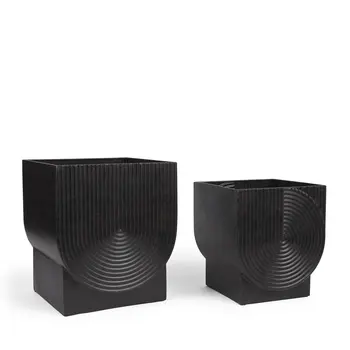 Set of Two Black Metal 20 Ounce Pot Planters