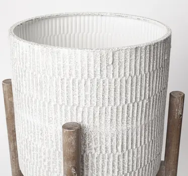 Set of Two Cream Ceramic 20 Ounce Round Pot Planters