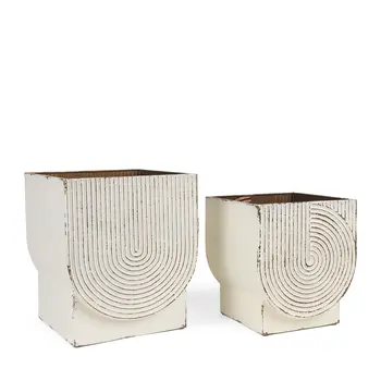 Set of Two White Metal 20 Ounce Rectangular Pot Planters