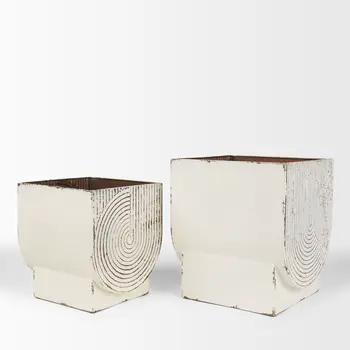 Set of Two White Metal 20 Ounce Rectangular Pot Planters