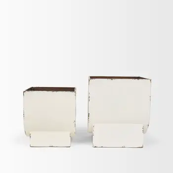Set of Two White Metal 20 Ounce Rectangular Pot Planters