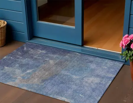 3' X 5' Blue And Denim Blue Abstract Washable Indoor Outdoor Area Rug