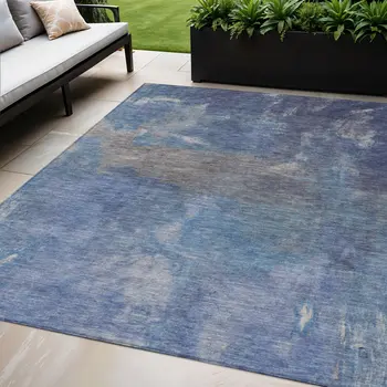 5' X 8' Blue And Denim Blue Abstract Washable Indoor Outdoor Area Rug