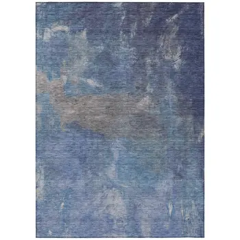 5' X 8' Blue And Denim Blue Abstract Washable Indoor Outdoor Area Rug