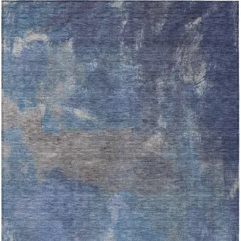 8' X 10' Blue And Denim Blue Abstract Washable Indoor Outdoor Area Rug